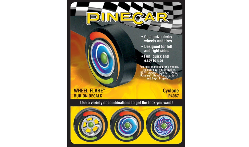 PineCar P4067 Cyclone Wheel Flare Rub-On Decals 1 PineCar P4067 Cyclone Wheel Flare Rub-On Decals