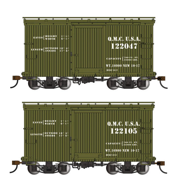 Bachmann 26556 On30 QMC 18' Box Car With Murphy Roof #122047/1200105 (Set Of 2) 1 Bachmann 26556 On30 QMC 18' Box Car With Murphy Roof #122047/1200105 (Set Of 2)