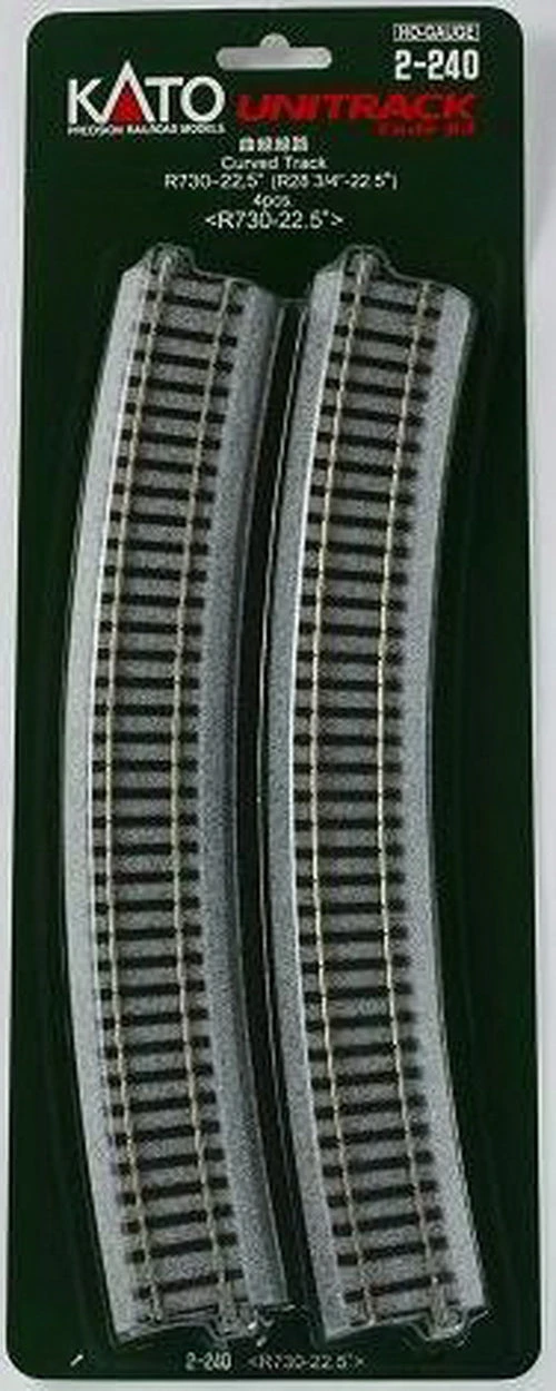 Kato 2-240 HO Code 83 28-3/4" Radius 22.5° Curved Unitrack ( (Pack Of 4) 1 Kato 2-240 HO Code 83 28-3/4" Radius 22.5° Curved Unitrack ( (Pack Of 4)